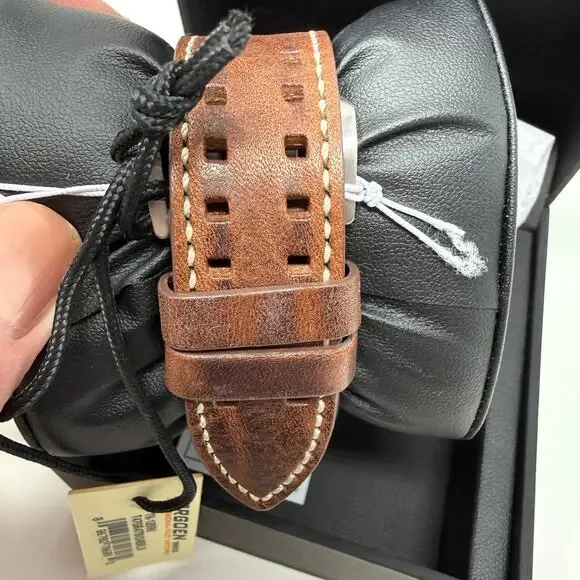 TORGOEN TN-1209U T47 Jumbo Green Sapphire GMT 47mm Brown Leather Strap New - Picture 8 of 11